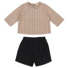 Beige Stripe Carrot Shirt & Black Apium Short