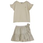 T-Shirt & Ecru Checkered Skirt