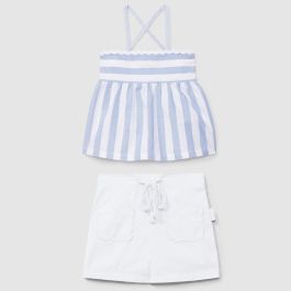 Striped Oxford Top & Plain Twill Shorts | Medium Blue/White