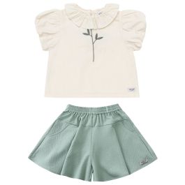 Warm White Sennie Blouse &  Frosted Green Assane Shorts