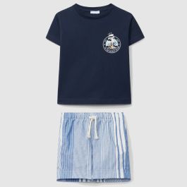 'To The Secret Island' Tshirt & Irregular Stripe Shorts | Navy/Indigo