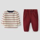 Striped L/S & Plush Chinos W/ Elastic Cuffs