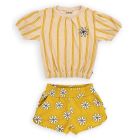 Stripes Yellow Puffed Sleeves Tee & Flower Short