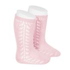2592/2 Warm Cotton Knee Socks W/ Side Openwork | Pink 500