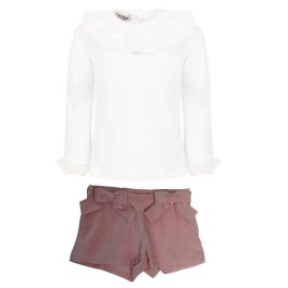 Pink Velvet Two Bow Shorts & White Top