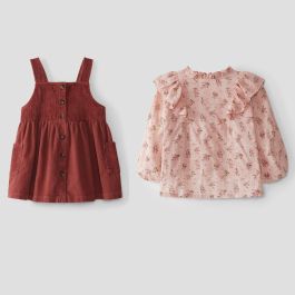 Corduroy Pinafore Dress & Floral Blouse