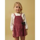 Red Ottoman Striped Blouse & Pink Corduroy Pinafore
