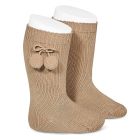 Pom Pom Knee High Socks | Camel