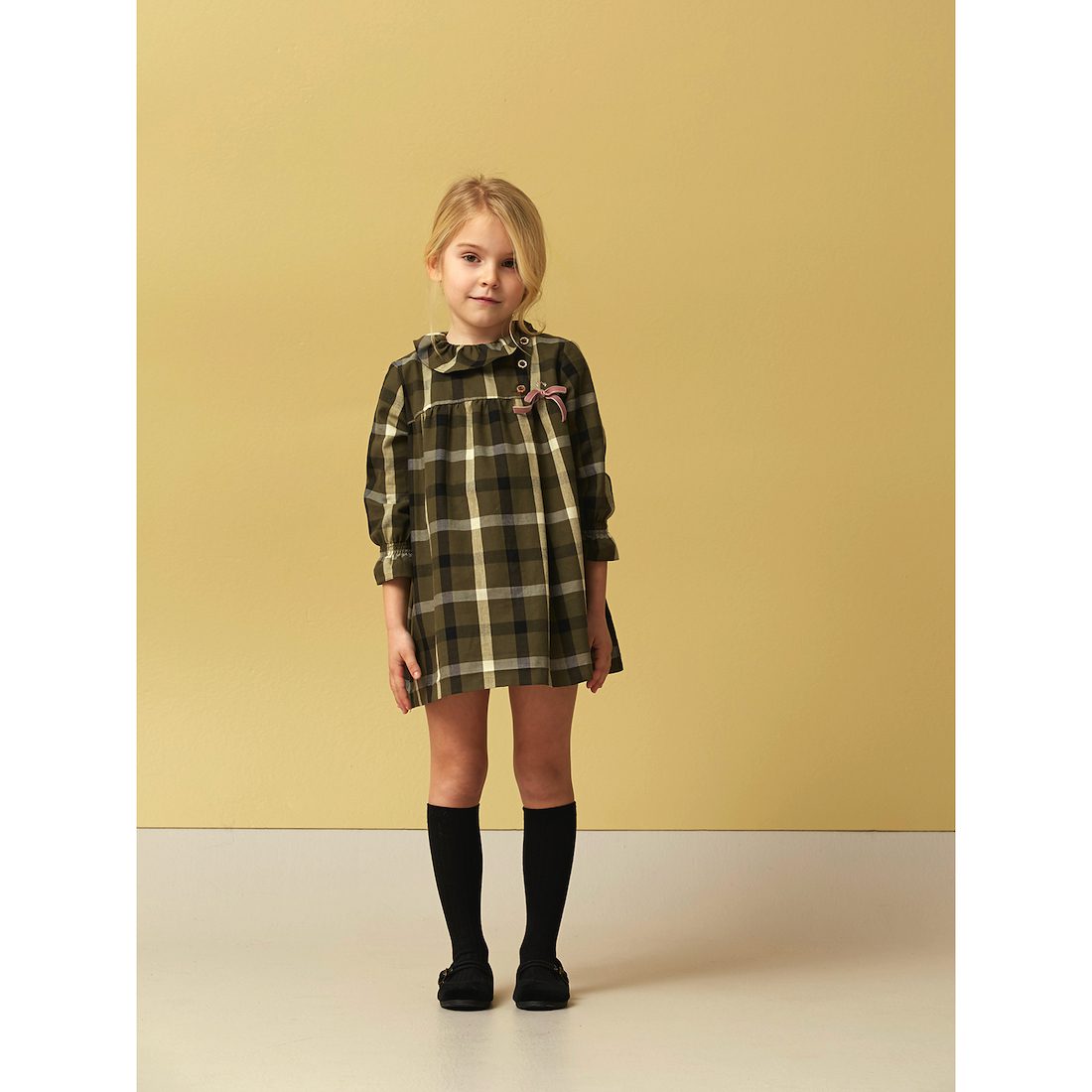 Khaki Green Checked Dress