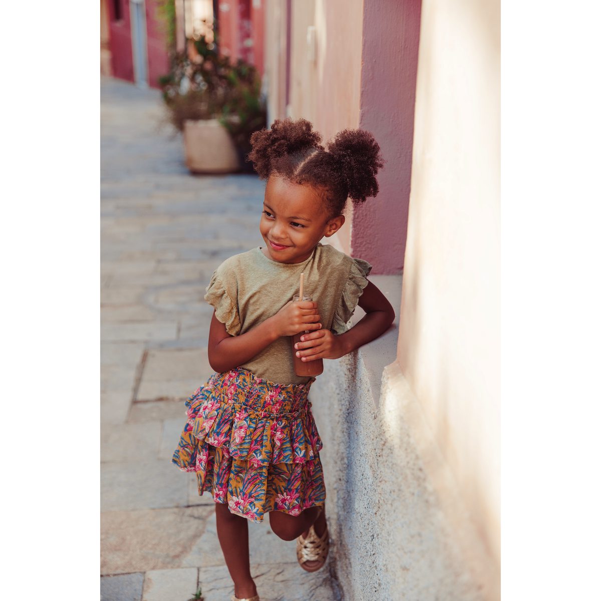 Khaki Hermance Tee & Honey Flower Roumia Skirt