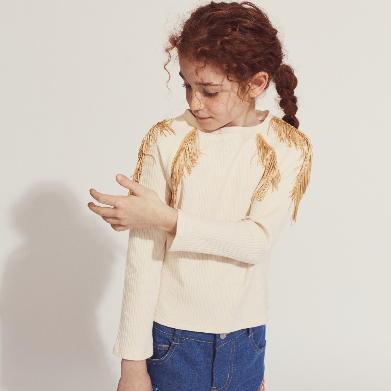 Therese Long Sleeve Top With Contrast Fringe