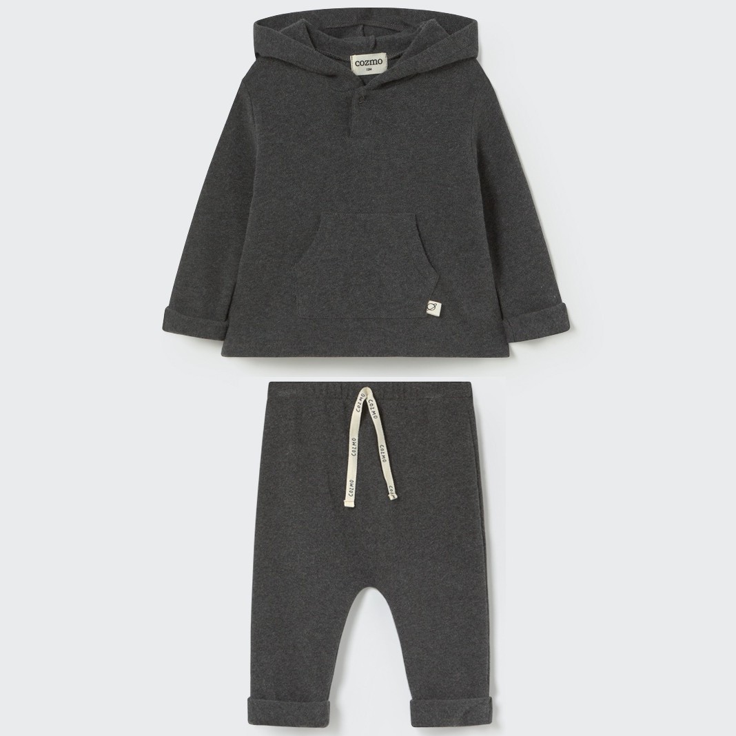 Grey Soft Brushed Knit Hooded Sweater & Pants