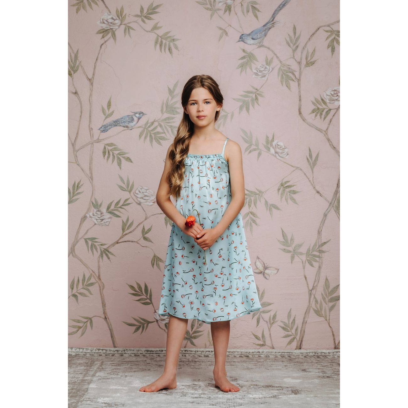 Anabel Silk Nightdress | Blue Flowers