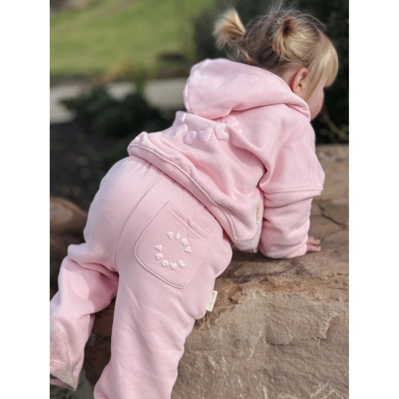 Sporty Puff Print Hoodie Tracksuit Set Pink
