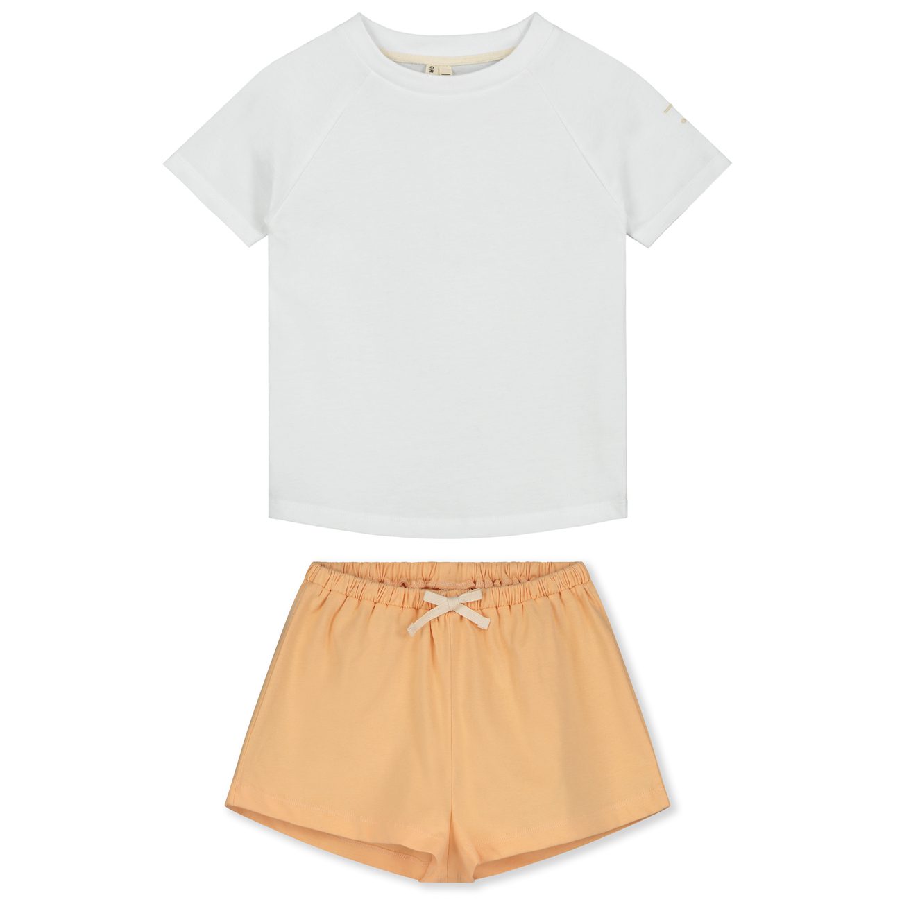 White Crew Neck Tee & Apricot Oversized Shorts