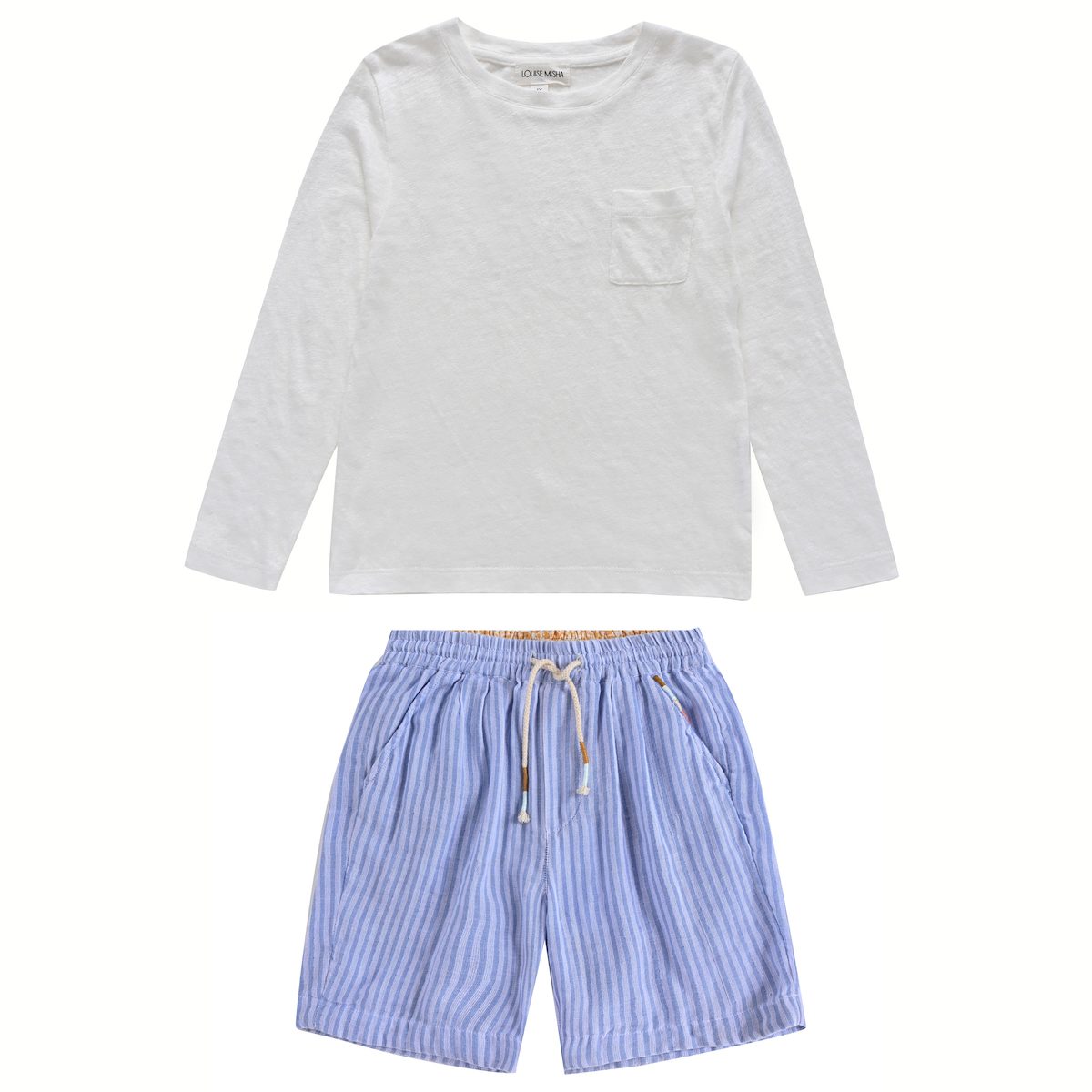 White Stano Tee & Blue Stripe Obiki Bermuda