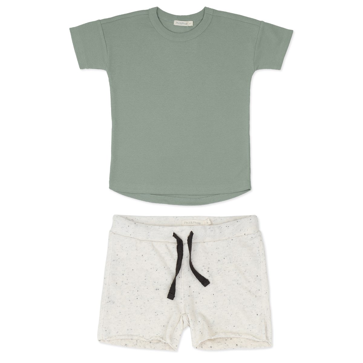 Mint Blue Rib Tee & Stracciatella Raw-edge Sweat Shorts