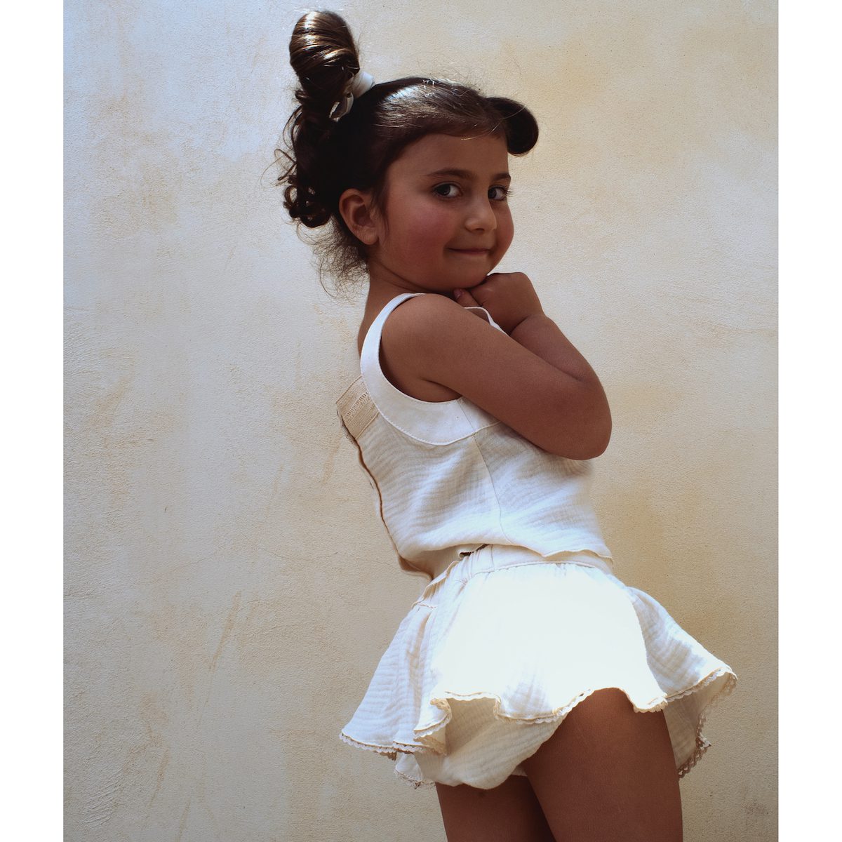 Greyish Blue  Blouse W/ Straps & Culotte W/ Frill