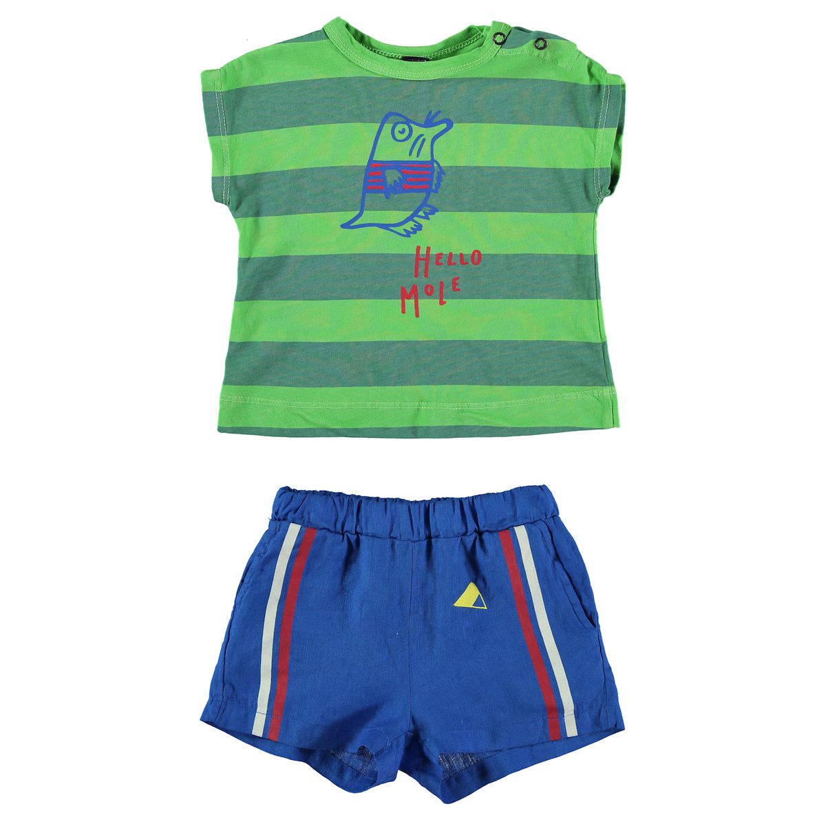 T-Shirt Hello Mole & Short Linen Side Stripes