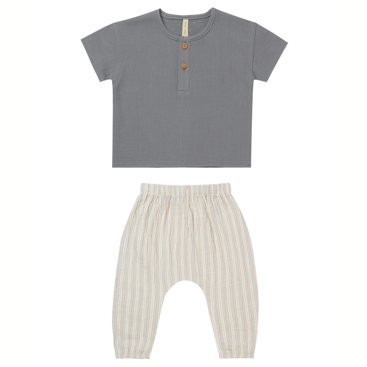 Washed Indigo Henry Top & Sky Stripe Woven Pant