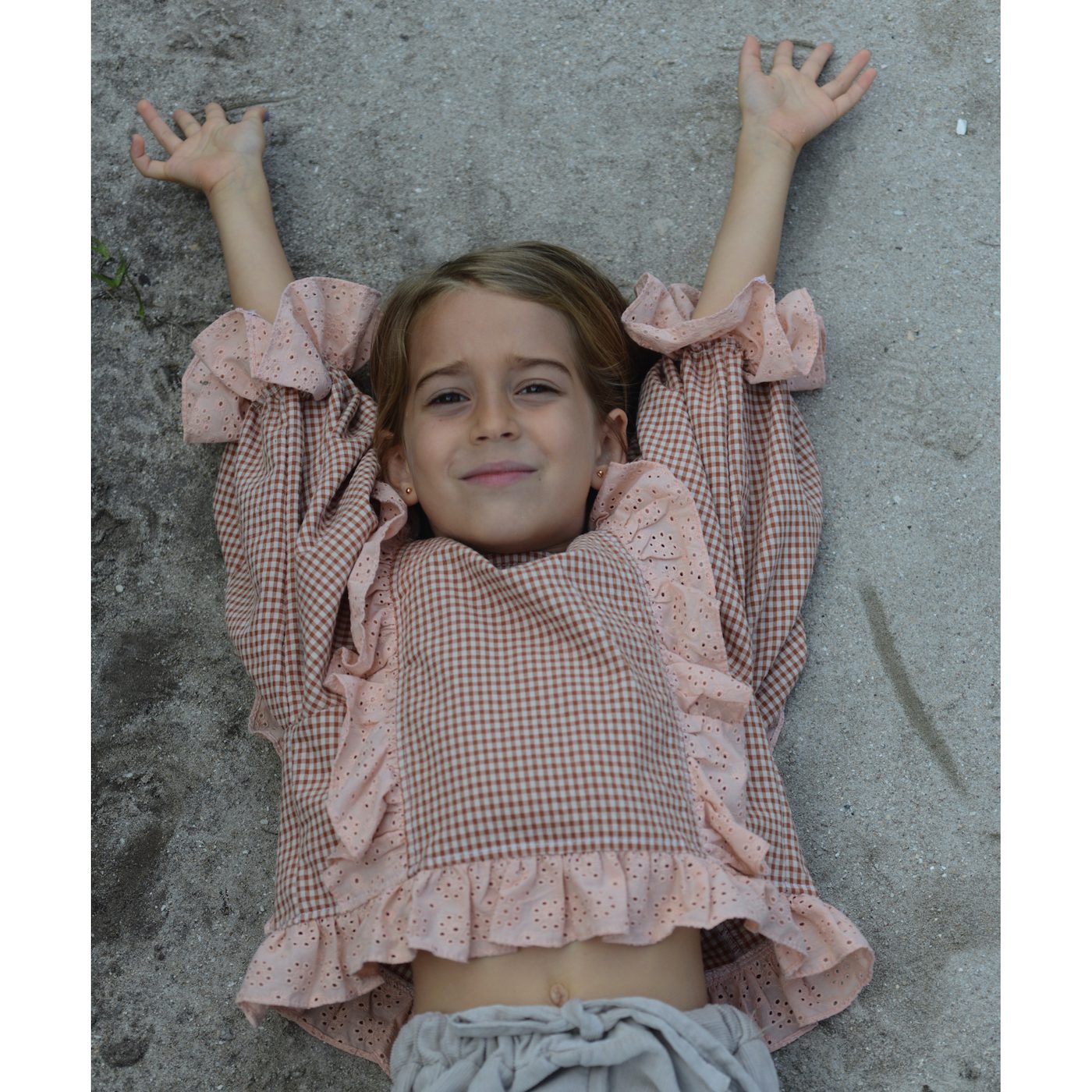 LEONOR Embroidery Strip Ruffles Blouse Argile Squares