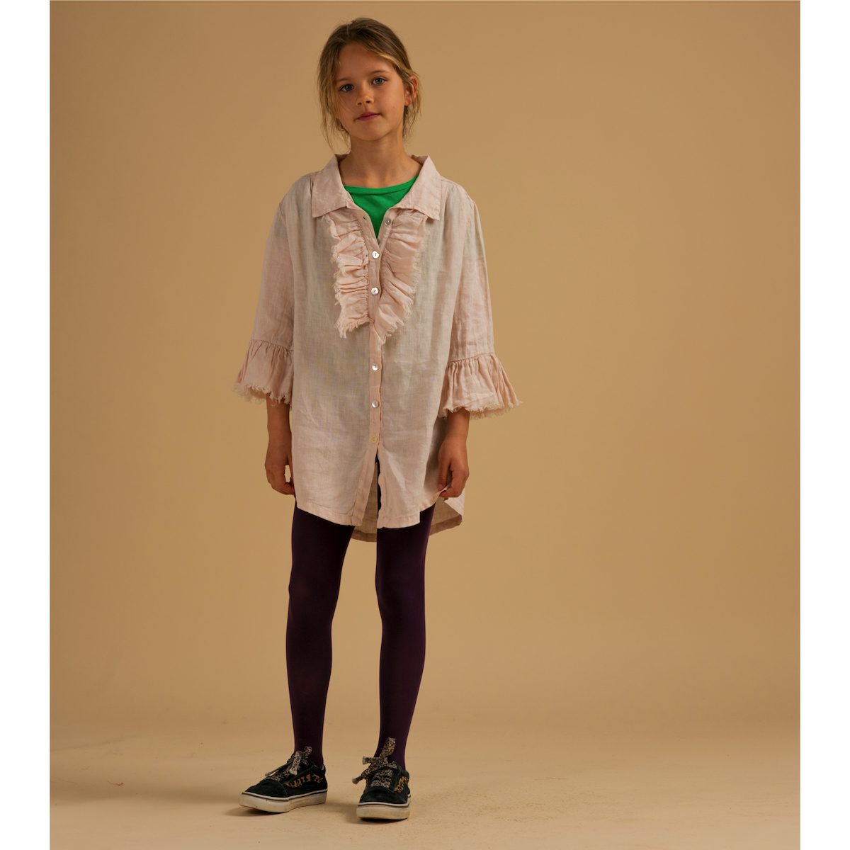 Linen Ruffle Dress Oatmilk White