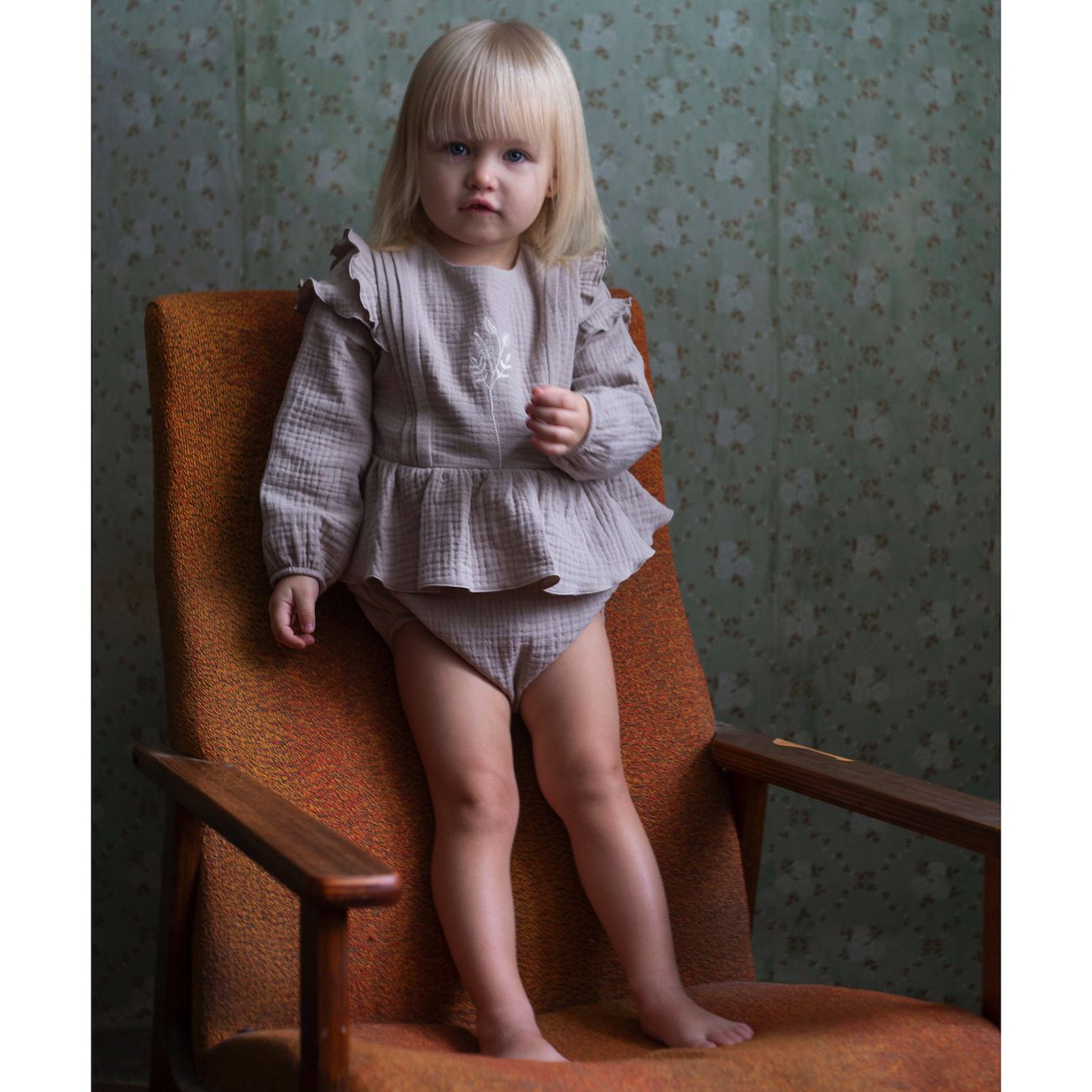 Taupe Embroidered Romper Suit