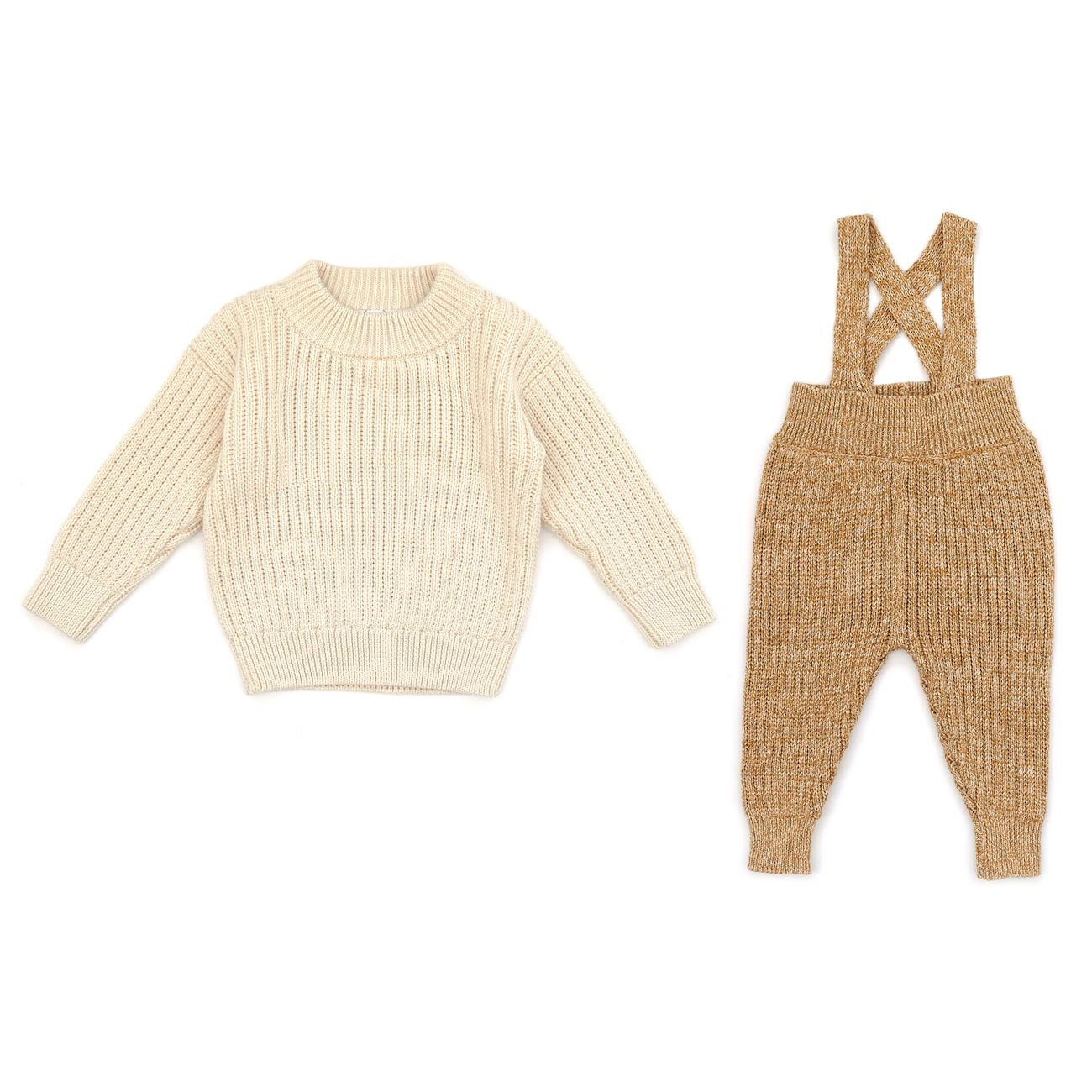 Cameron Sweater Natrual & Suspender Pant Gold Marl