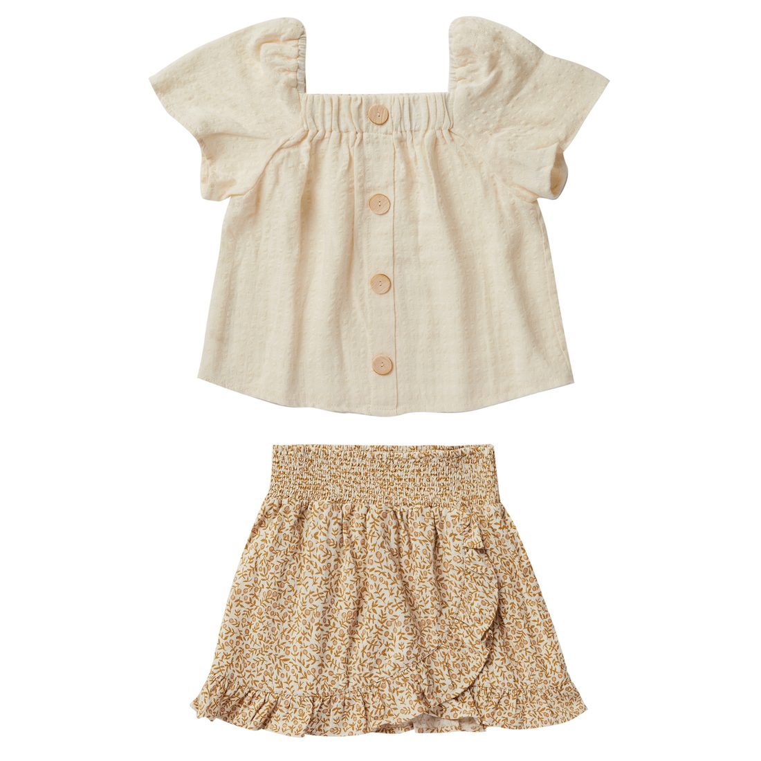Ivory Leah Top & Marigold Ruffle Wrap Skirt