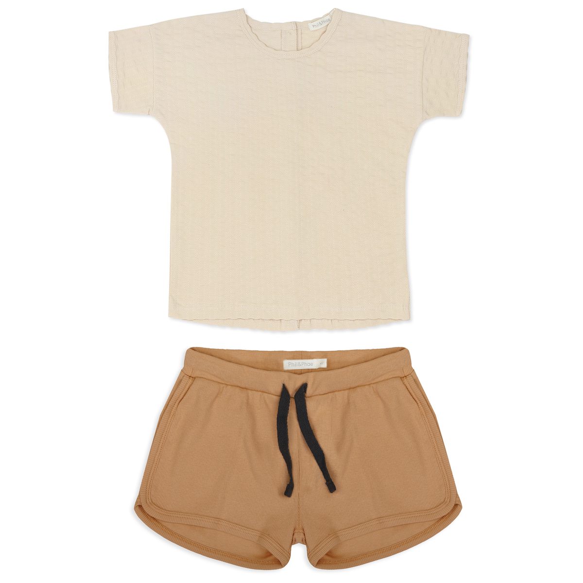 Buttercream Textured Button Back T-Shirt & Mellow Apricot Rib Shorts