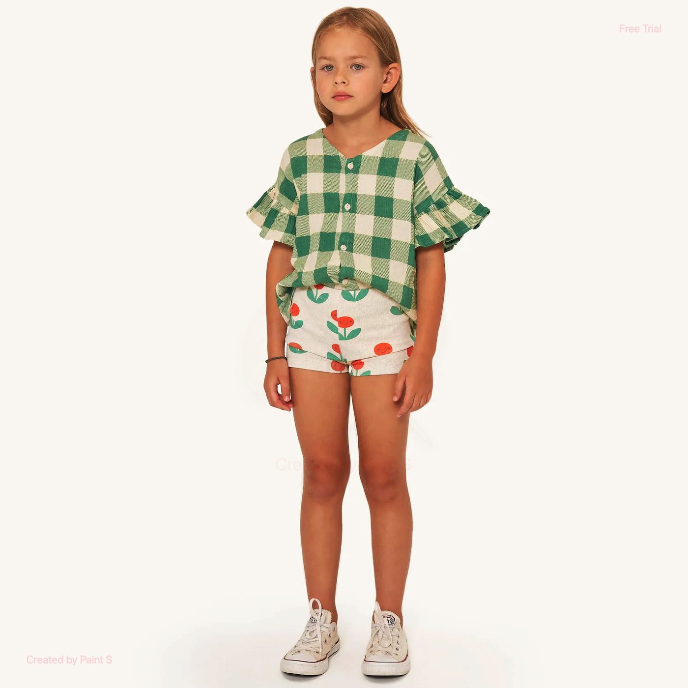 Big Check Frills Shirt & Peonies Short | Set
