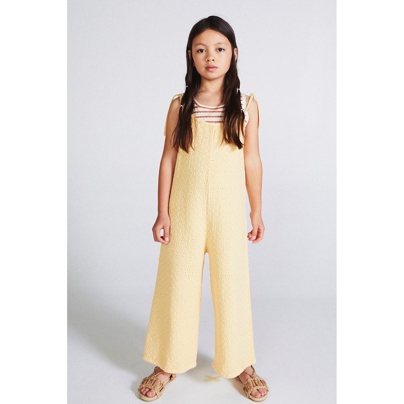 Clay Stripes T-Shirt & Yellow Daisies Overalls