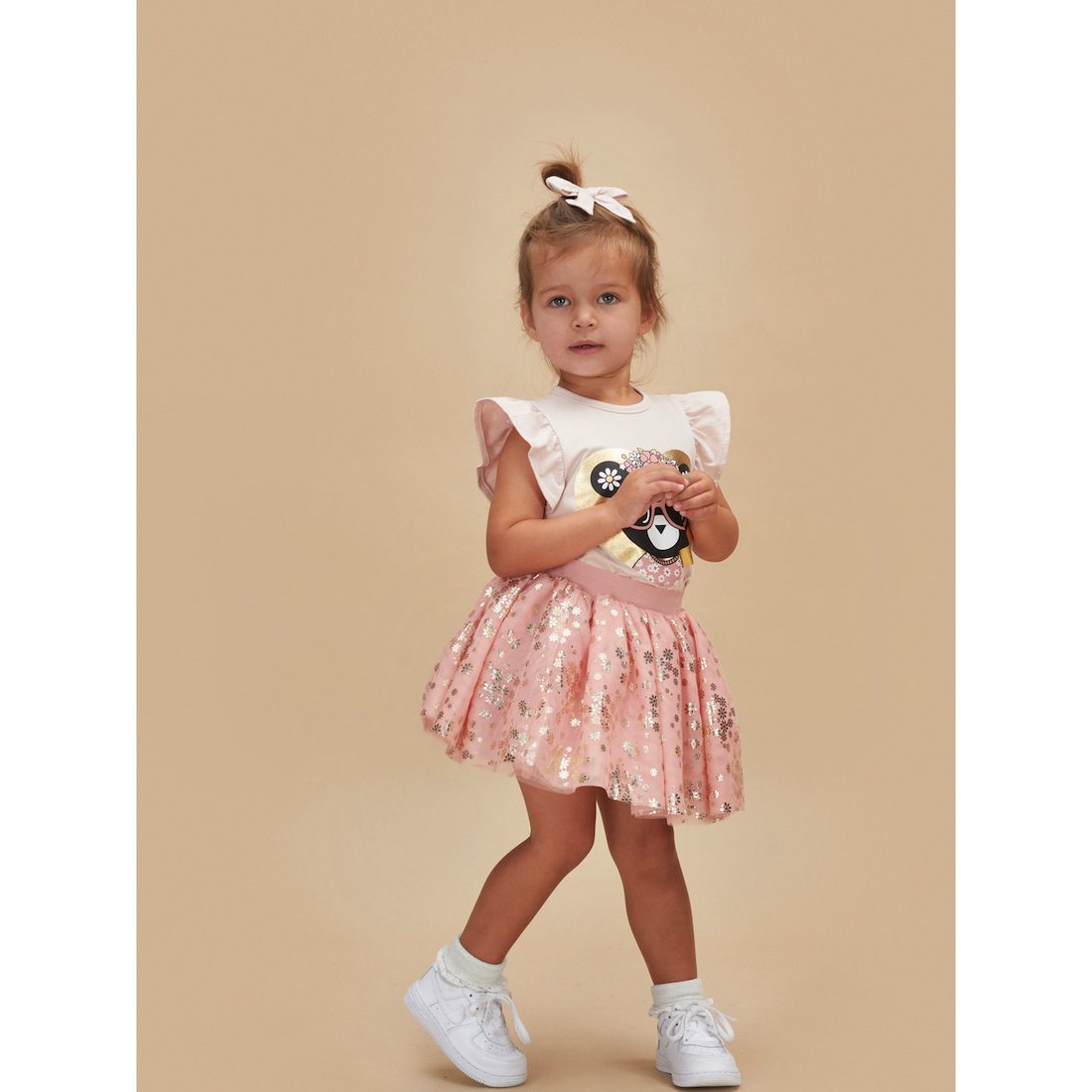Floral Huxbear Frill Tee & Gold Floral Tulle Skirt