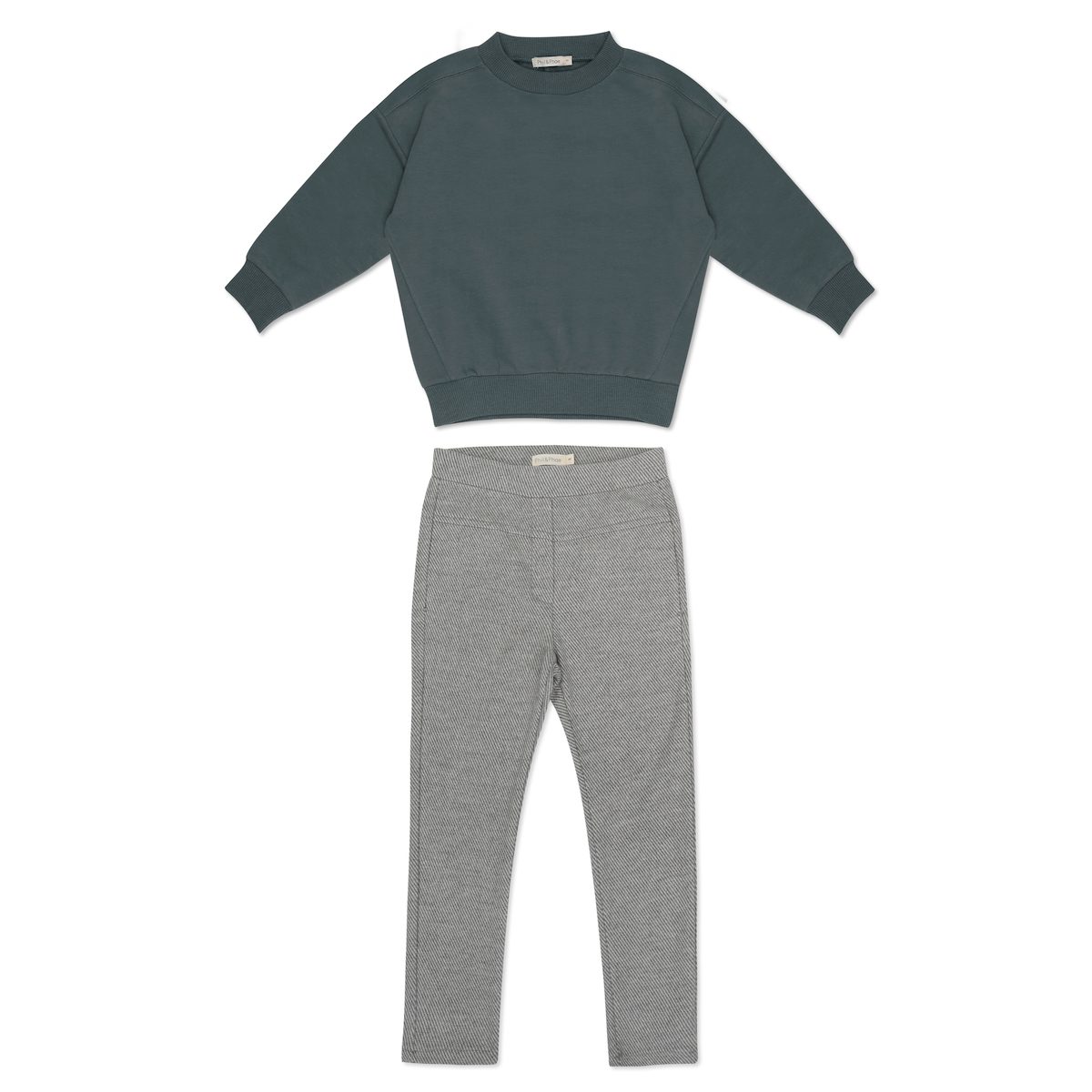 Foggy Blue Oversized Sweater & Heather Grey Tapered Pants Twill