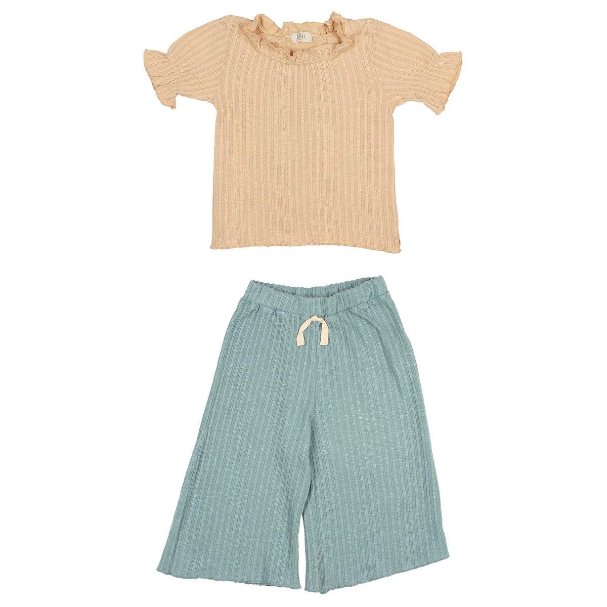 Vanilla Rib Crop Top & Cactus Rib Skirt Pants