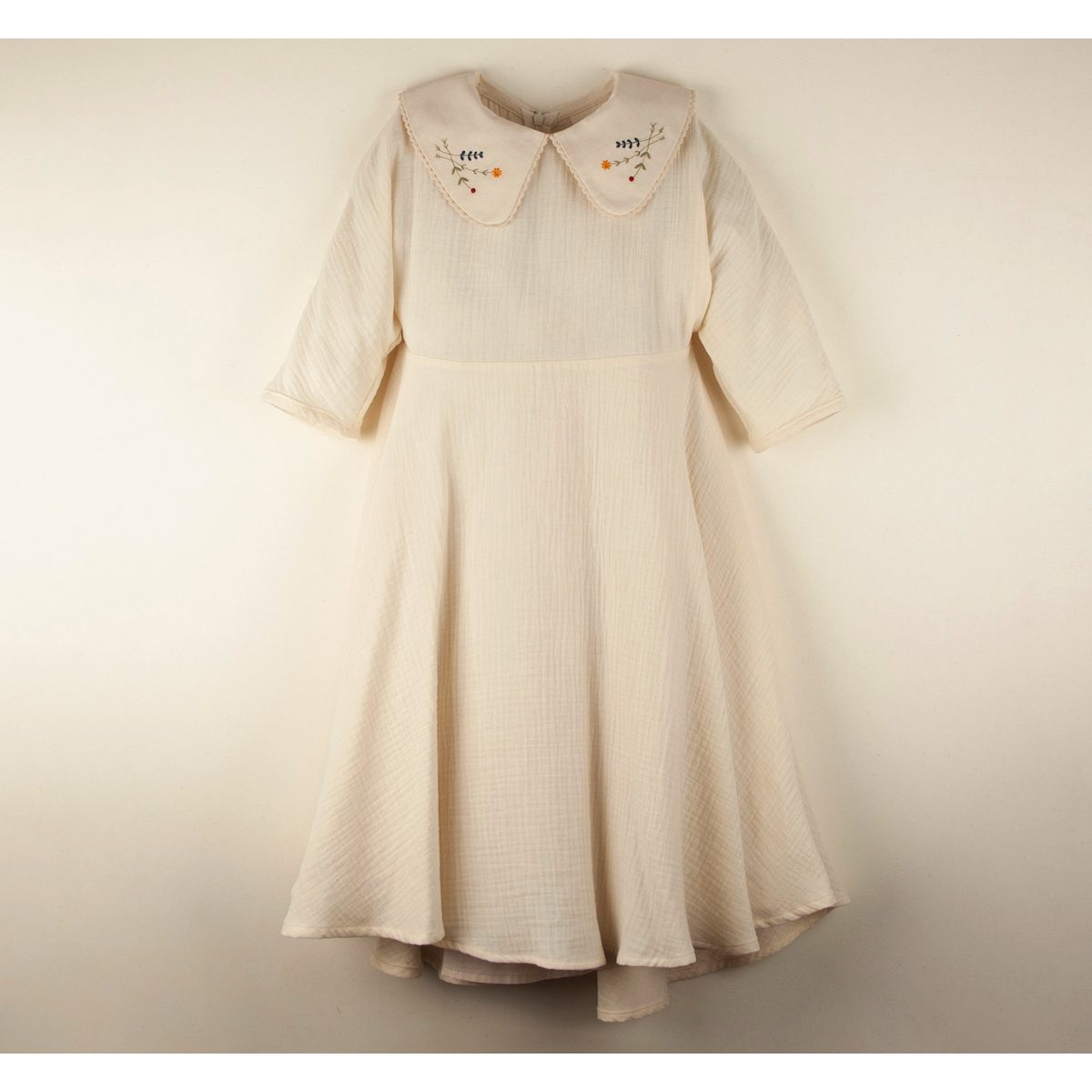 Off White Dress W/ Embroidered Collar