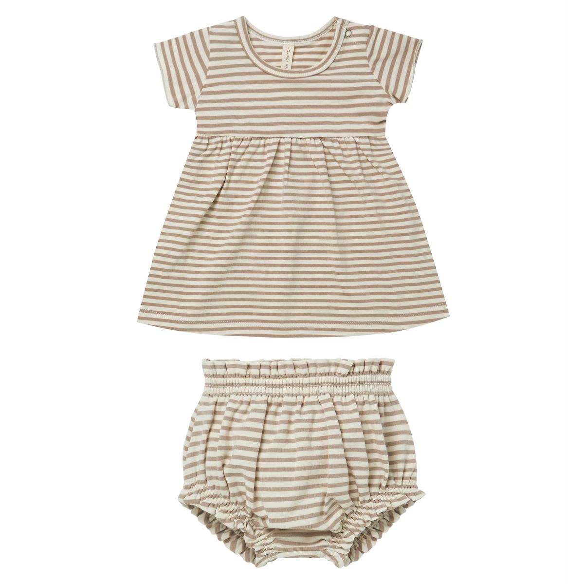 Baby Dress & Gathered Bloomer | Warm Grey Stripe