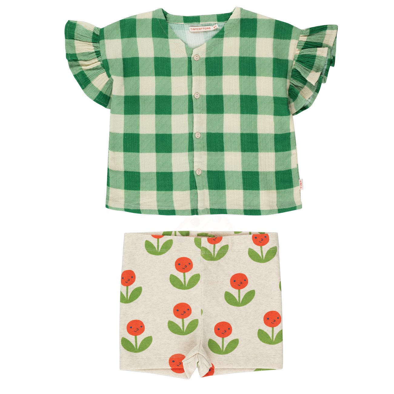 Big Check Frills Shirt & Peonies Short | Set