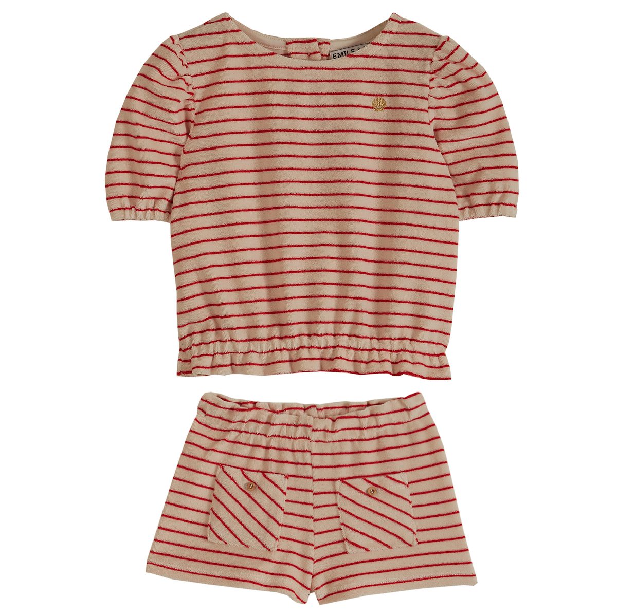 Red Striped Terry Sweatshirt & Shorts
