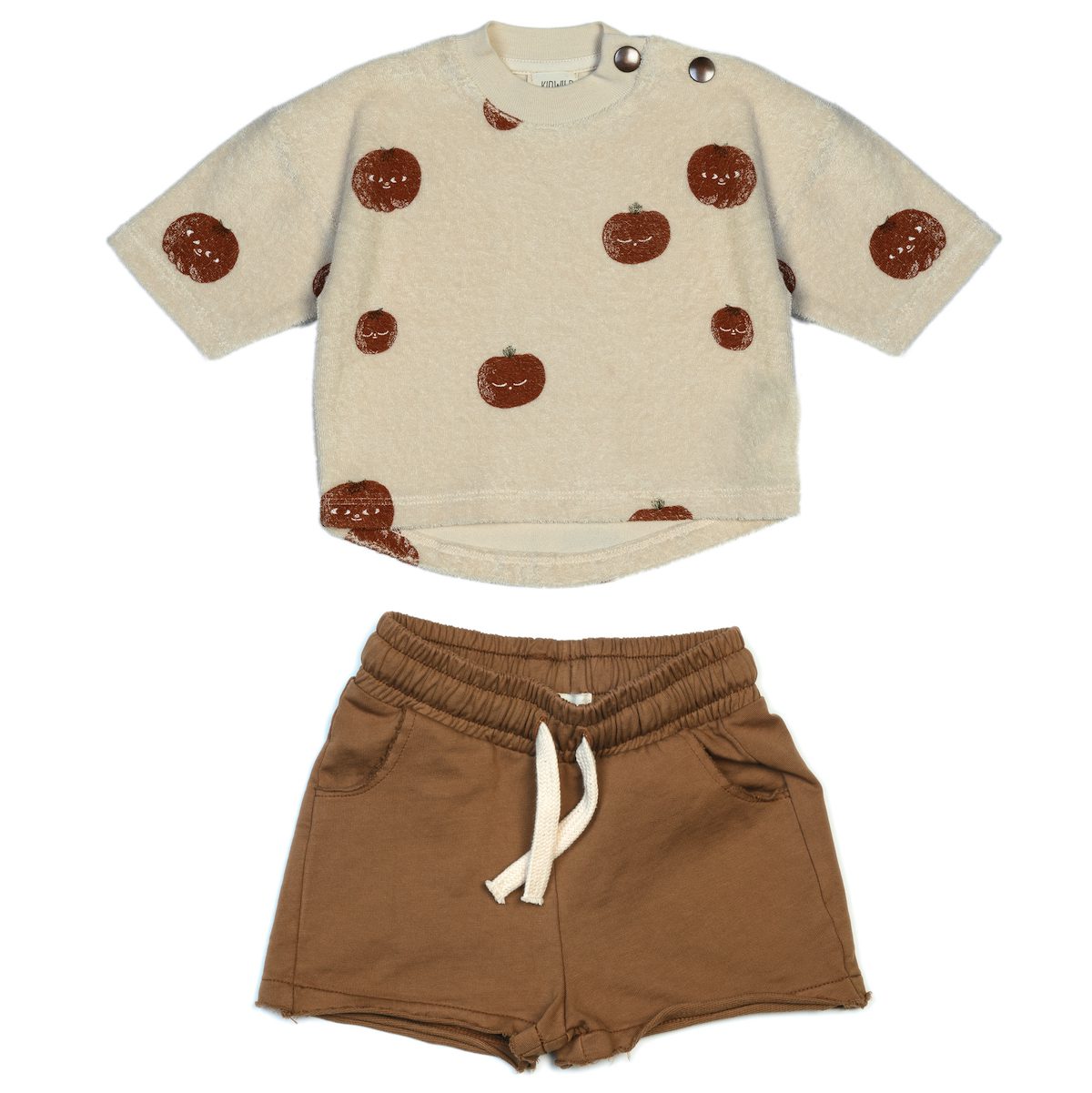Boxy Sweatshirt Tomato AOP & Pecan Shorts