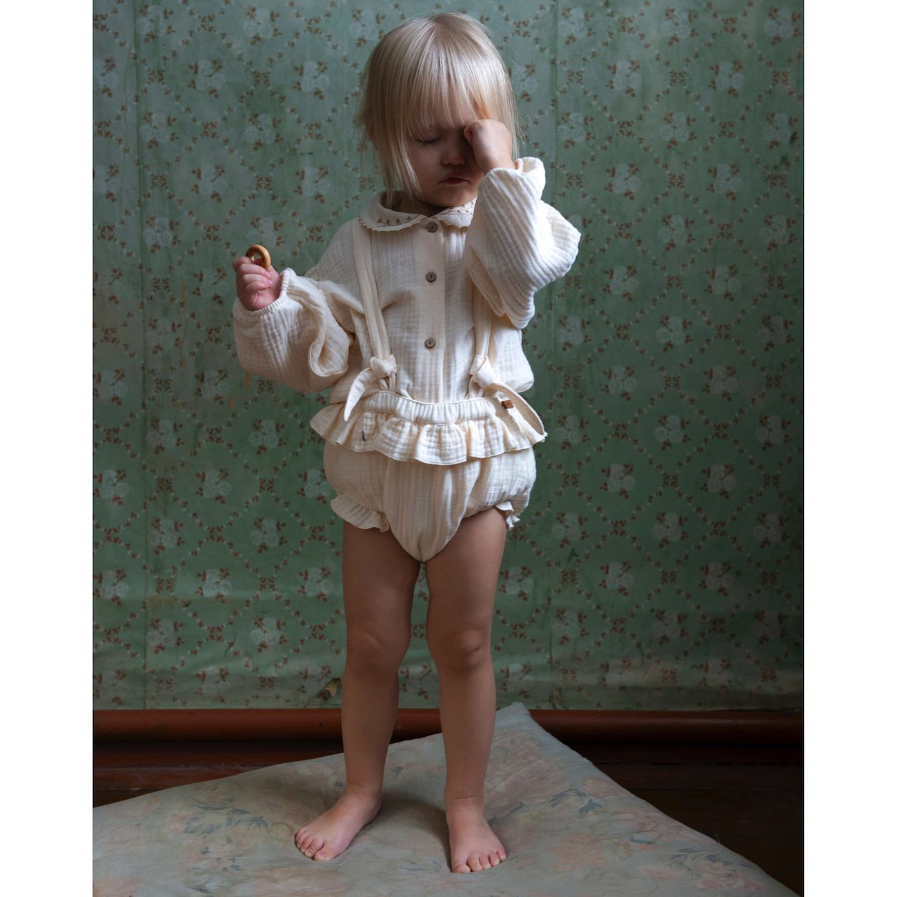 Off white Blouse & Culotte W/ frills Removable Straps