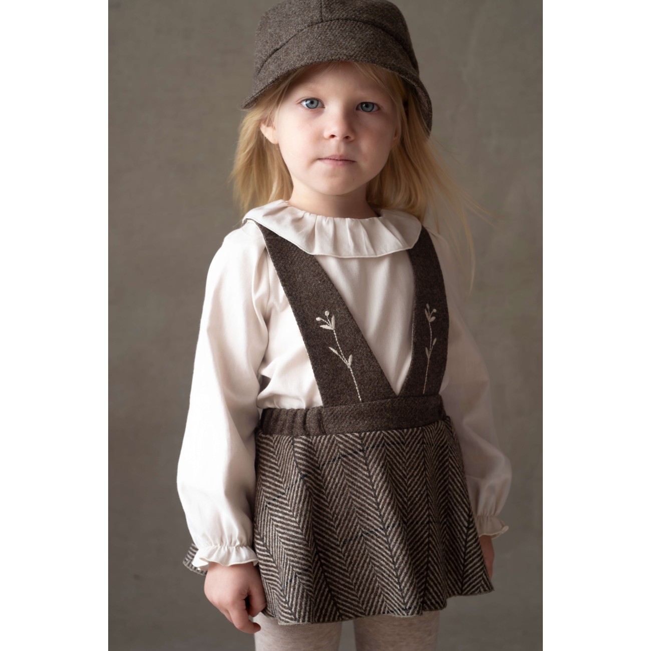 Herringbone Woolen Romper Suit & Off-white shirt