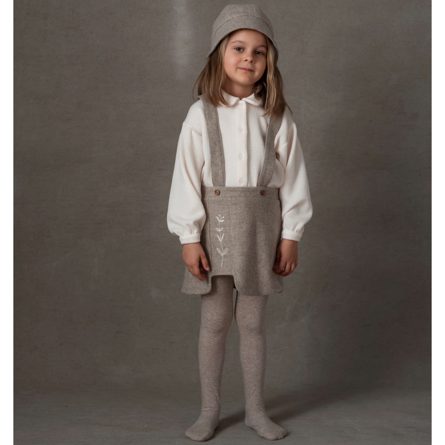 Knitted Shirt & Woolen Skirt W/ Straps