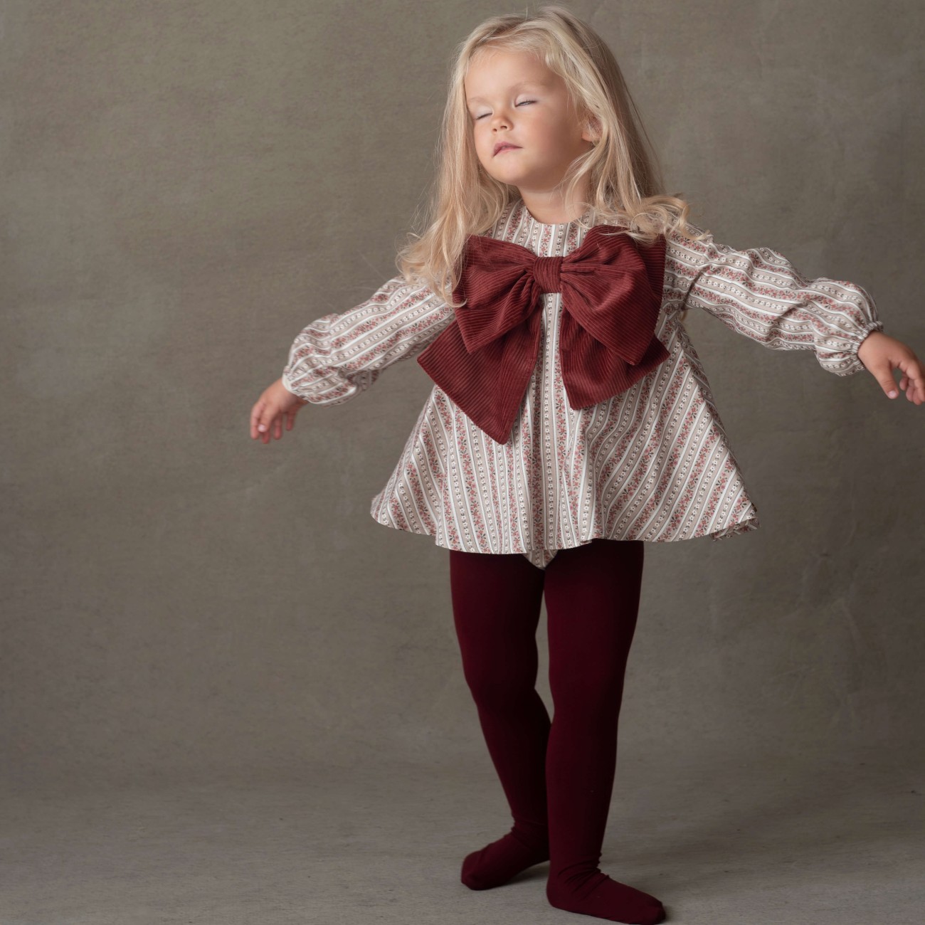 Burgundy Flower Print Romper Suit W/ Bow