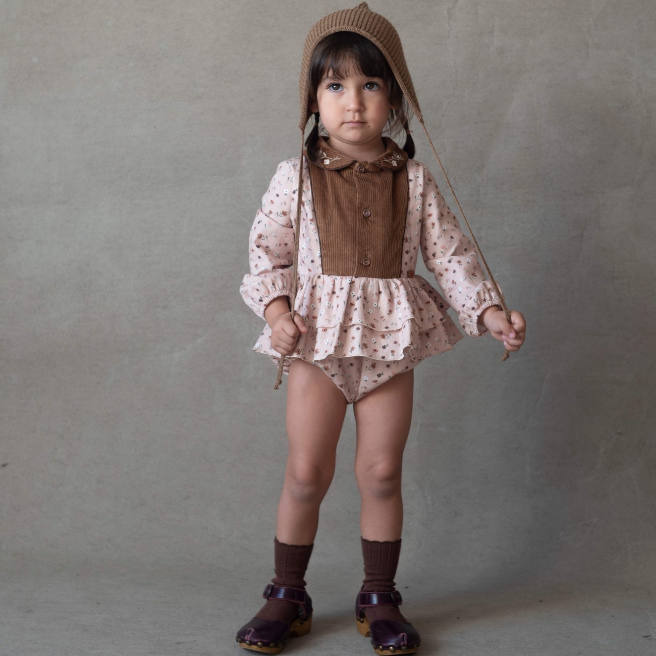 Pink Flower Print Romper Suit W/ Embroidered Collar