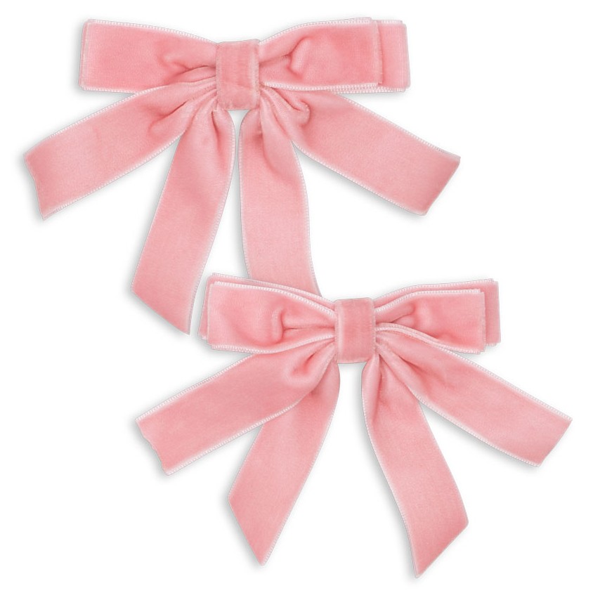 2 Pack Velvet Double Bow Hair Clips | Peony Pink