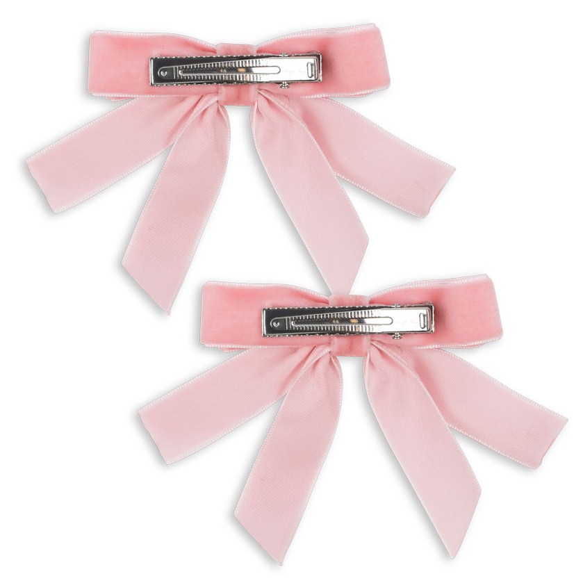 2 Pack Velvet Double Bow Hair Clips | Peony Pink