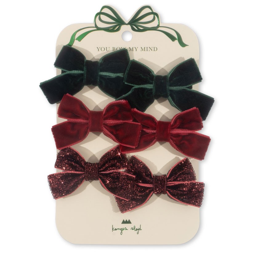 6 Pack Micki Bow Hair Clips | Red/Glitter/Green