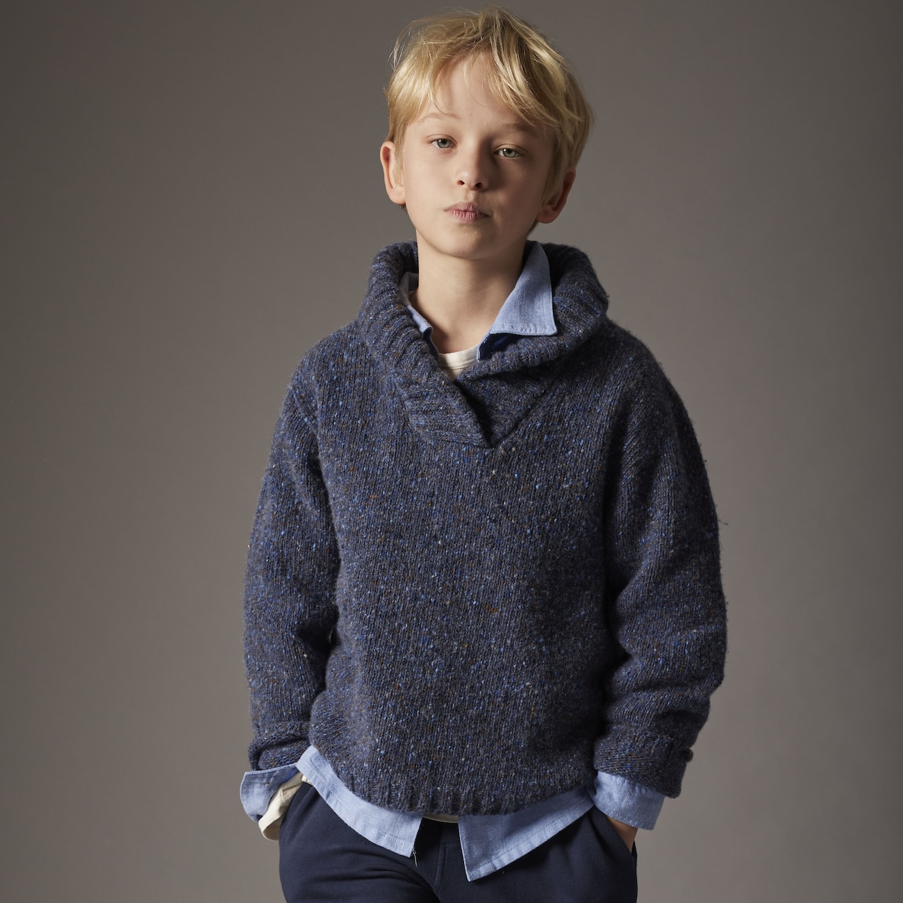 Tweed Tricot Collar Sweater Blue