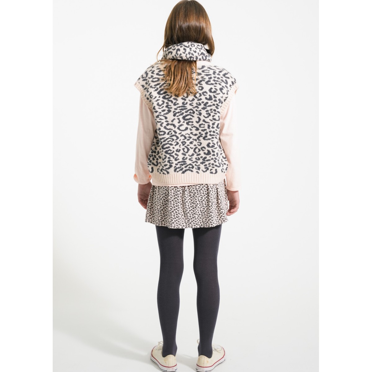 Knitted Waistcoat Light Pink W/ Black Animal Print